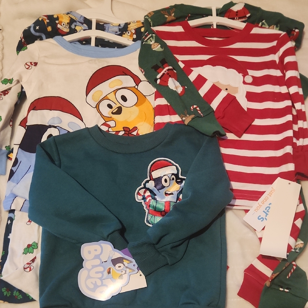 Bluey, Santa Holiday, Festive Baby 18 Months, Pajamas Set And Christmas Sweater